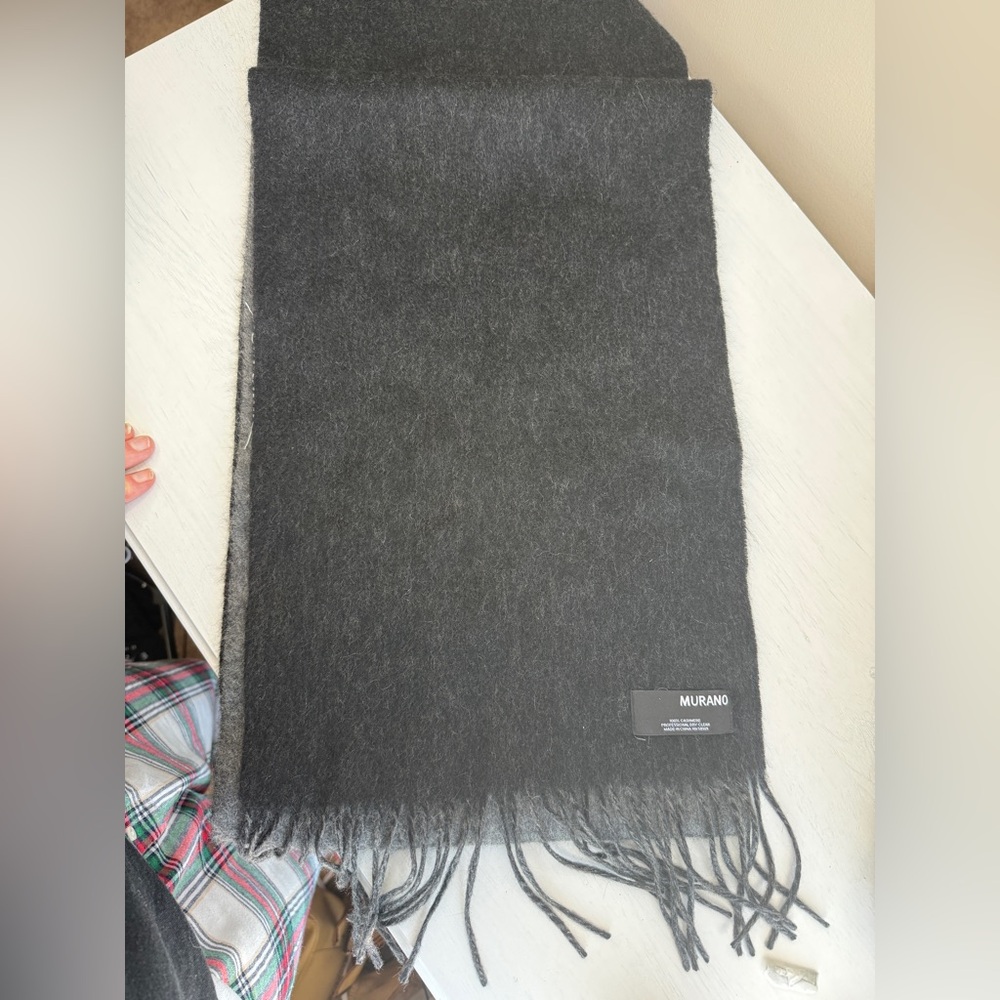 Murano 100% CASHMERE Two-Layer Black Gray Scarf - Picture 10 of 11